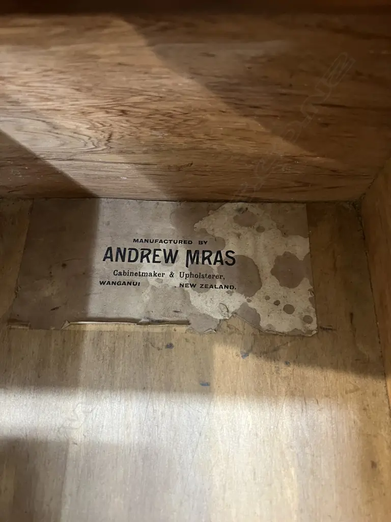 1902 ANDREW MRAS Wanganui NZ MAKER RIMU HINGED LID FITTED TRUNK/TOOL CHEST 1030 x 545 x 565mm. Image 1++