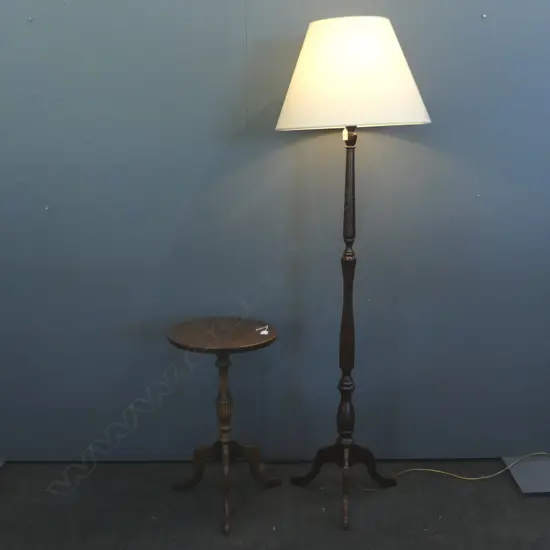 QUEEN ANNE STYLE STANDARD LAMP AND WINE TABLE