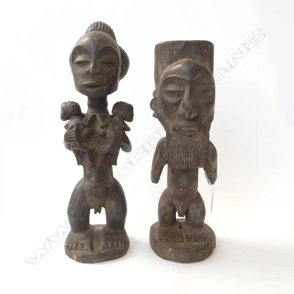 2 CARVED WOODEN AFRICAN FIGURES; MAN & WOMAN H.360mm Image 1++