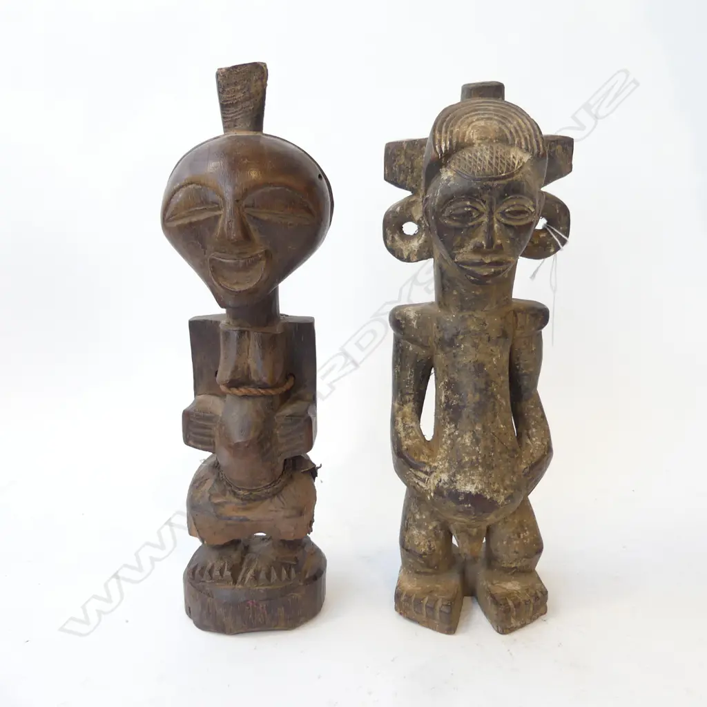 2 CARVED WOODEN AFRICAN FIGURES; MAN & WOMAN H.355mm Image 1++
