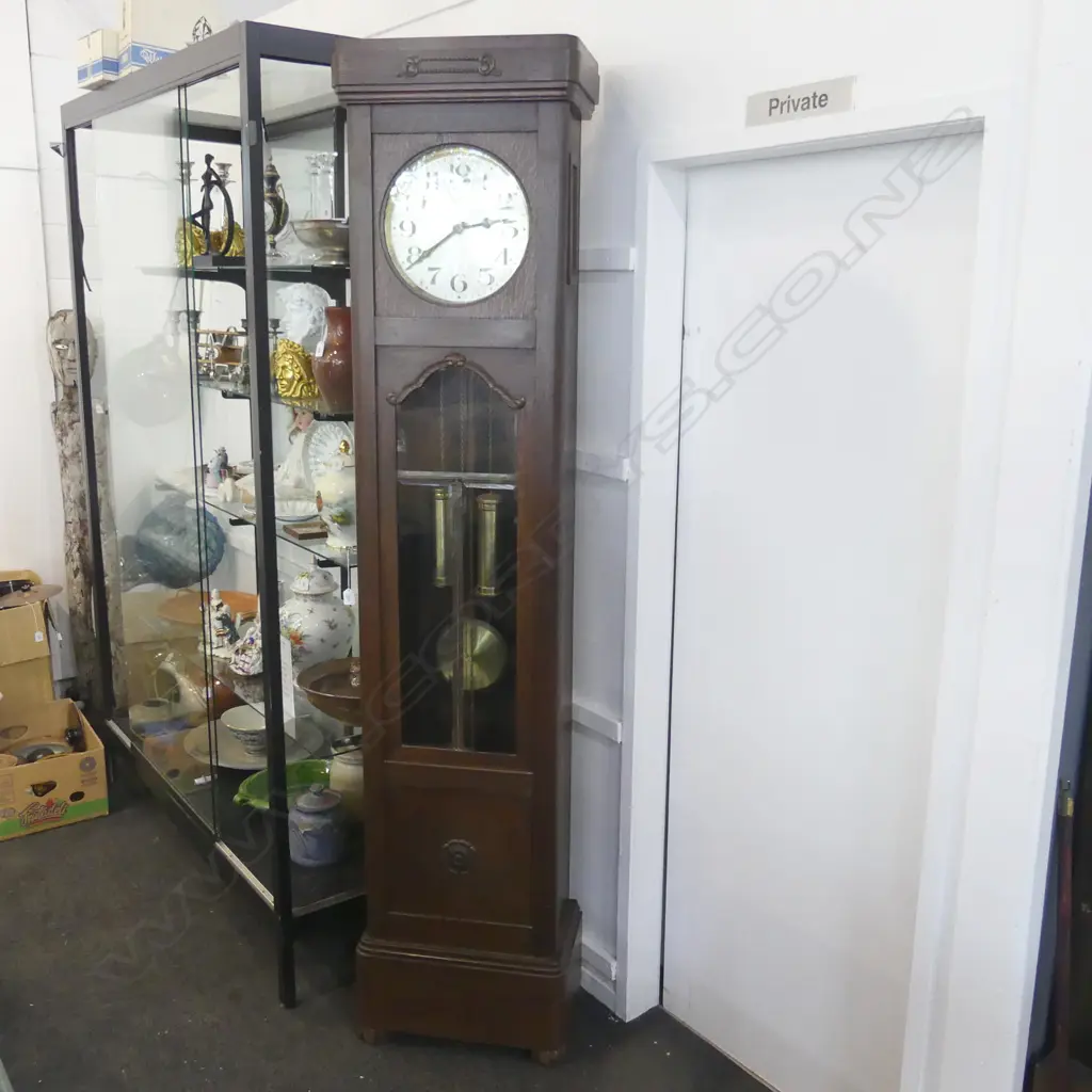 20thC OAK GRANDFATHER CLOCK H.2170mm apparently running minor borer Image 1++