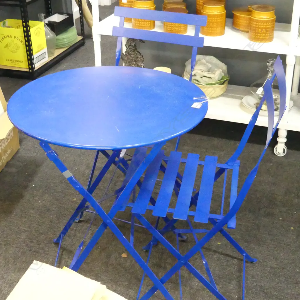 3 PCE BLUE METAL PATIO SET Image 1++