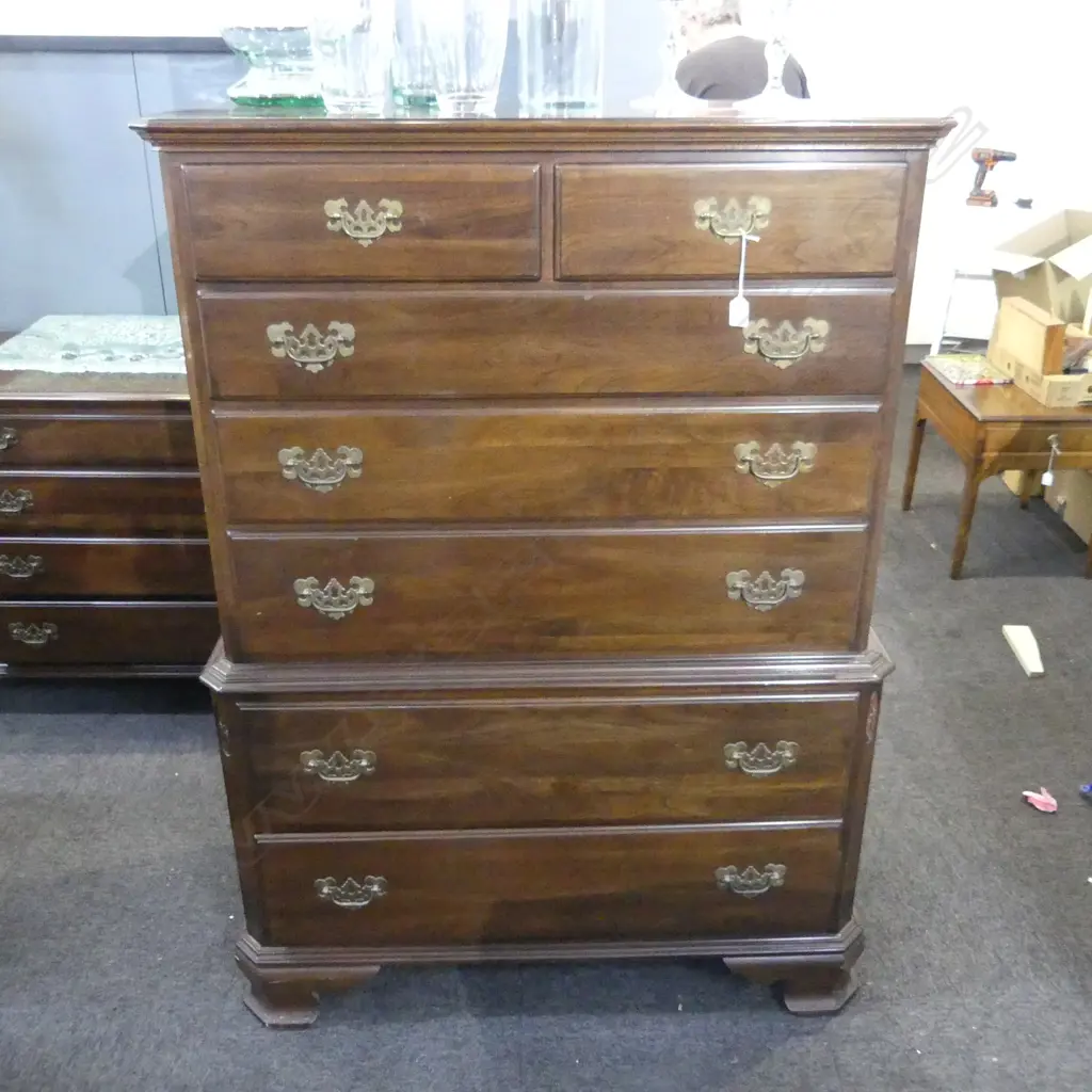 ETHAN ALLEN CHERRY WOOD QUALITY CHEST ON CHEST Georgian style brass handles. H.1405mm. W.990mm Image 1++