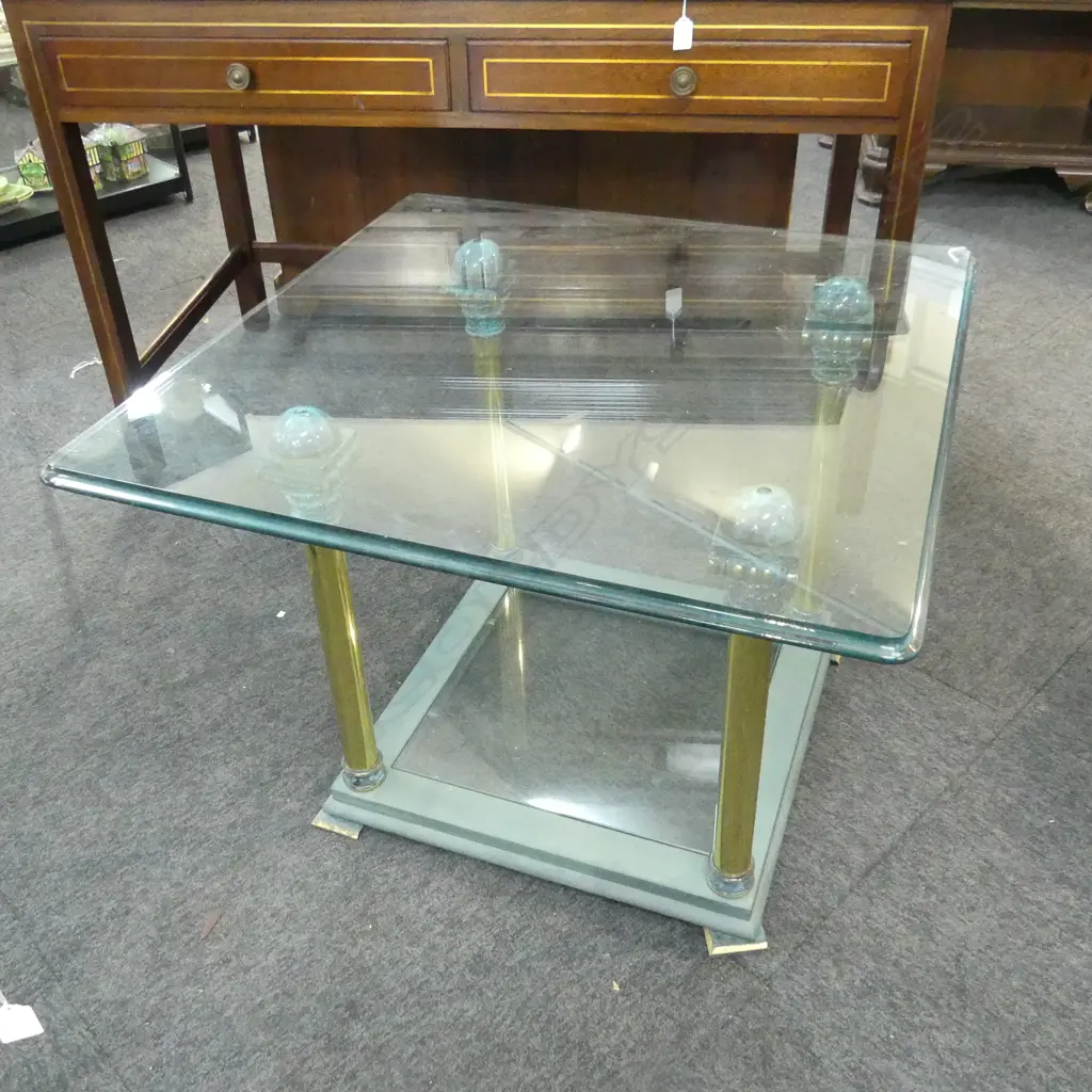 DESIGNER GLASS TOPPED SIDE TABLE 700x700x540mm Image 1++