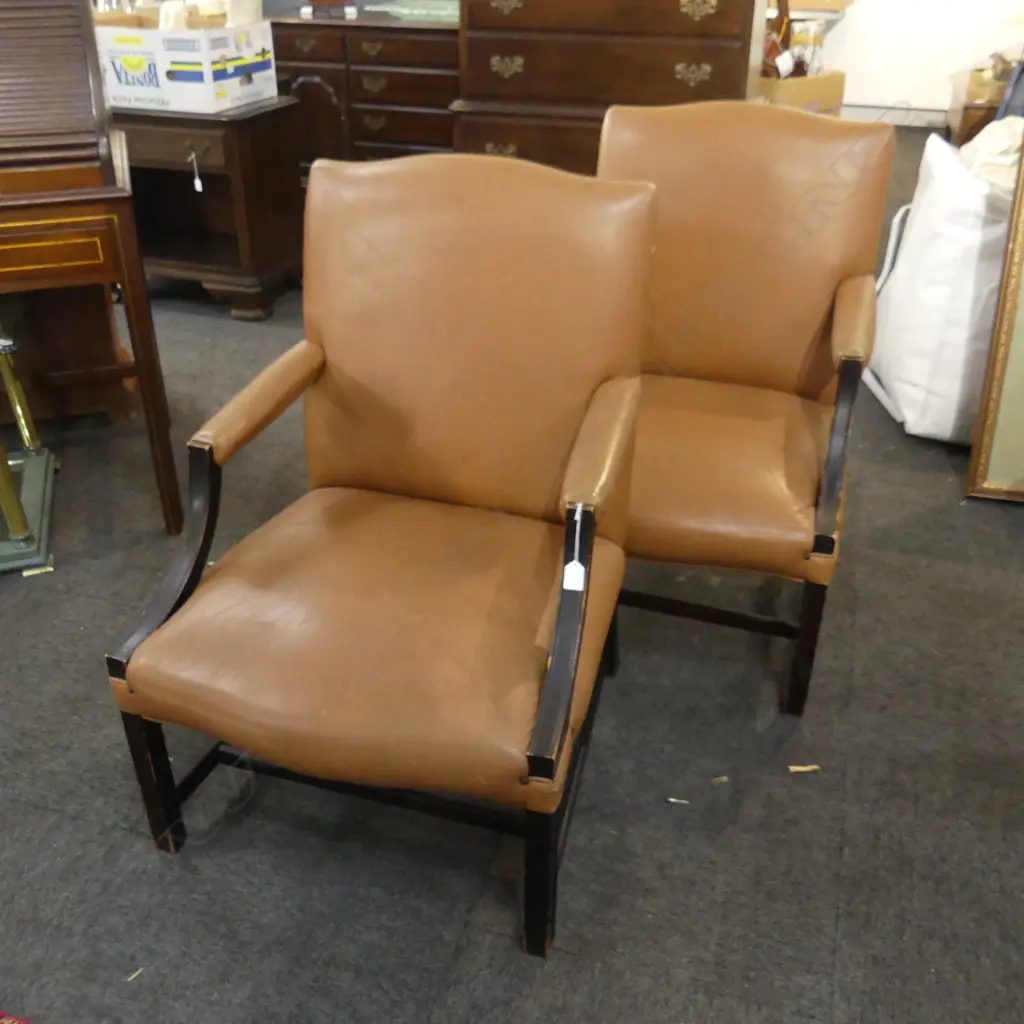 PR TAN LEATHER OPEN ELBOW CHAIRS with square legs Image 1++