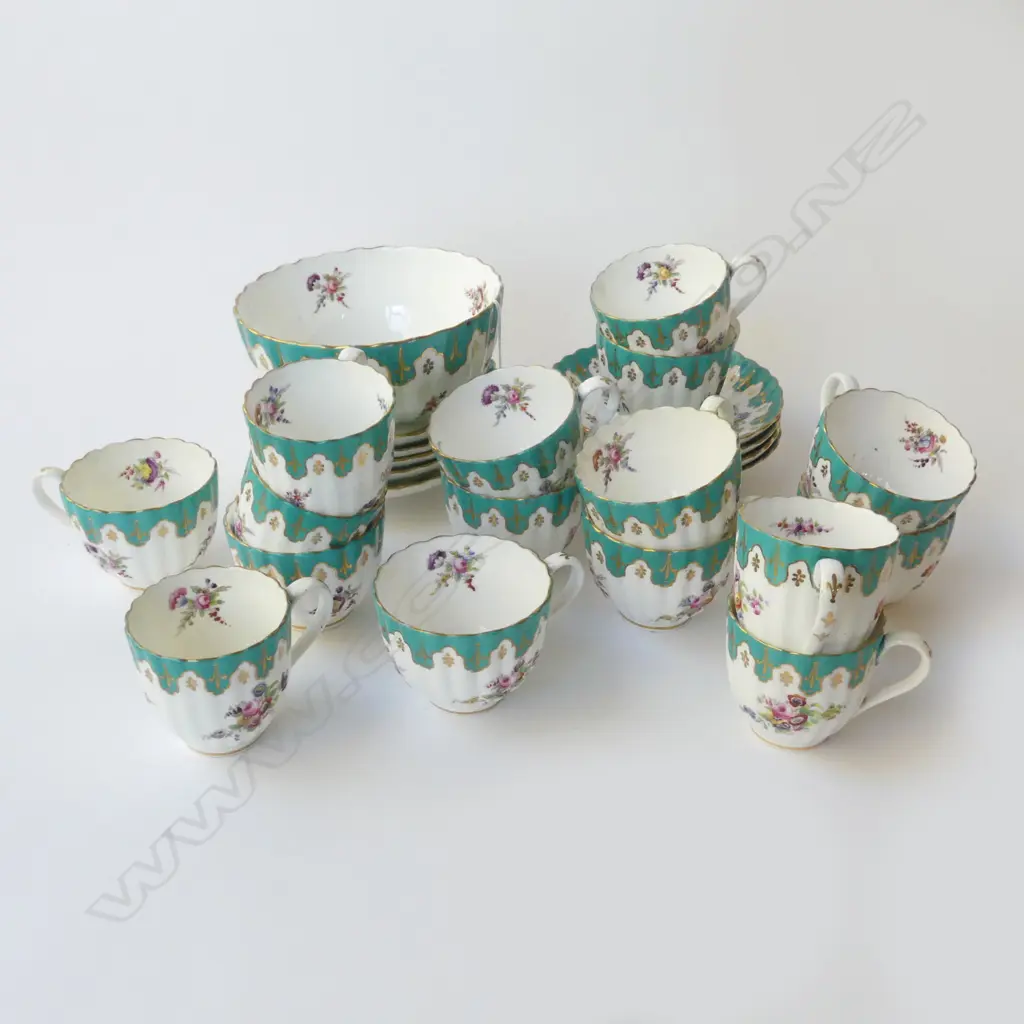 ANTIQUE TEA SET; 16 CUPS, 9 SAUCERS, BOWL Image 1++