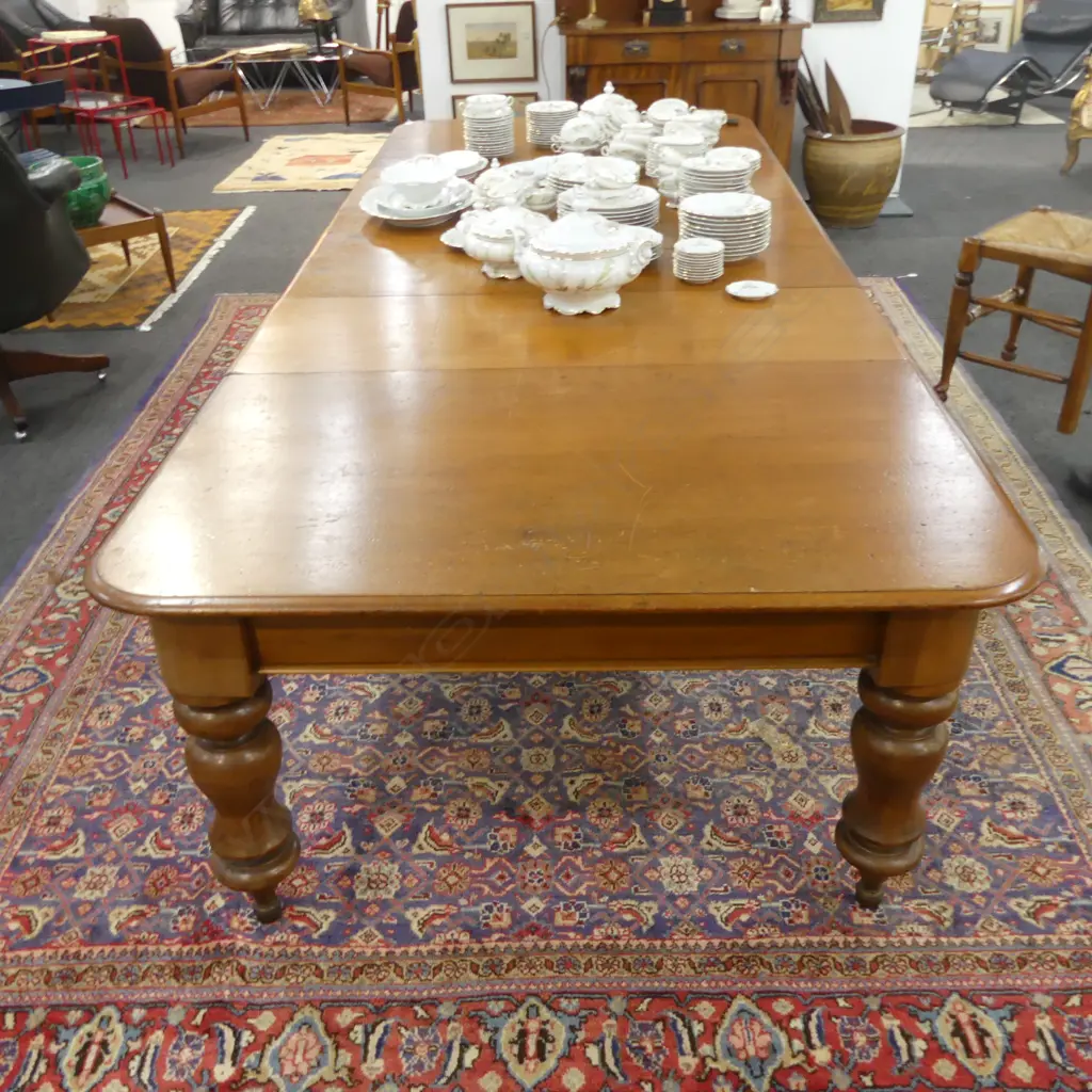 19thC COLONIAL KAURI BANQUET EXTENSION DINING TABLE + 4 LEAVES & CRANK 3180x1300mm Image 1++