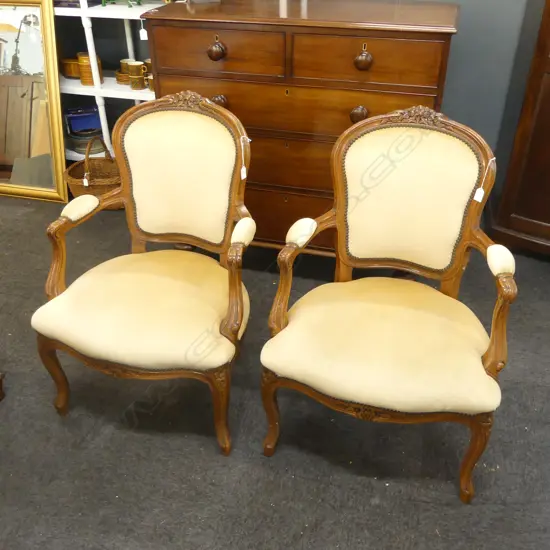 PR FRENCH STYLE UPHOLSTERED ARMCHAIRS