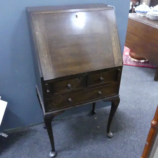 SMALL QUEEN ANNE STYLE DROP FRONT DESK - FAULTS 580x380x1070mm