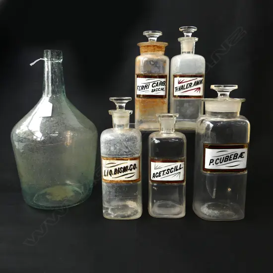 6 VINTAGE GLASS BOTTLES H.310mm