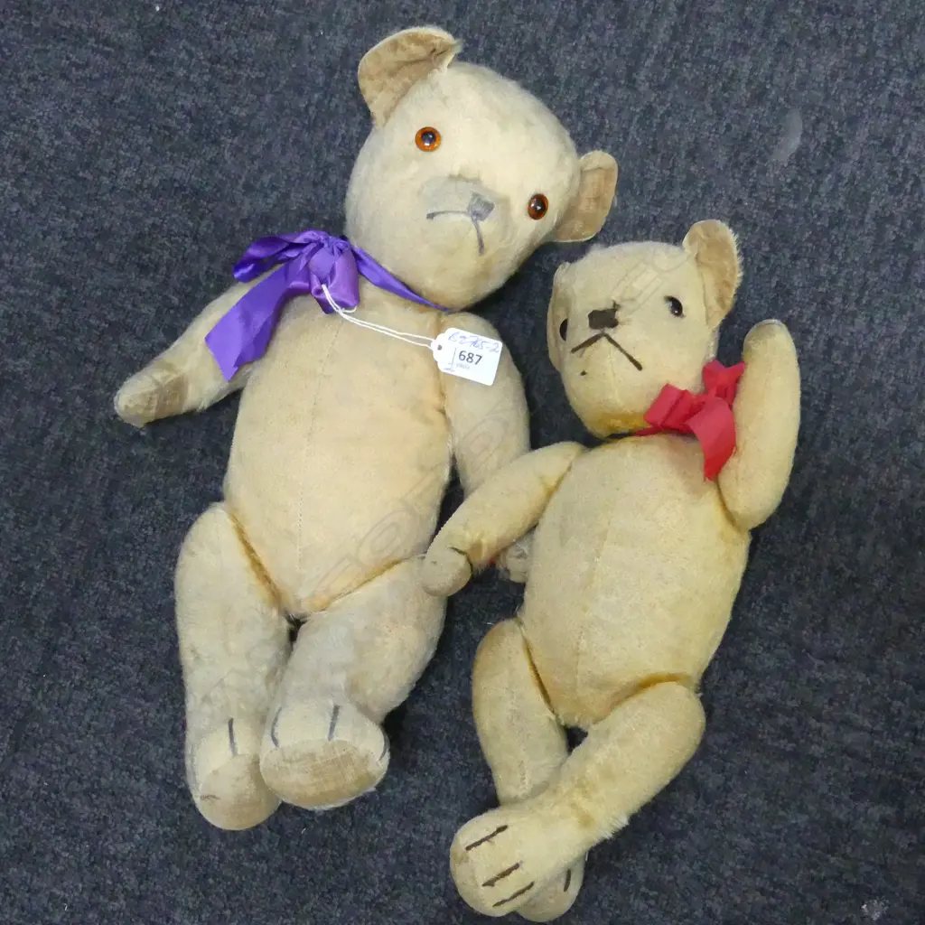 2 VINTAGE TEDDY BEARS H.42MM & 32mm C.LATE 1940'S 1 OWNER! Image 1++