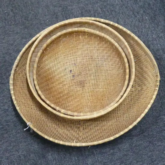 3 ORIENTAL WOVEN BOWLS 490mm dia