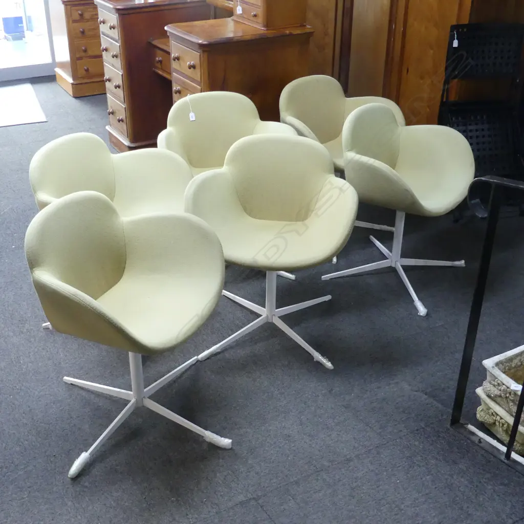 6 COCCOLA SWIVEL CHAIRS BY PARRI ITALY IN CAMEL TONE FABRIC Image 1++