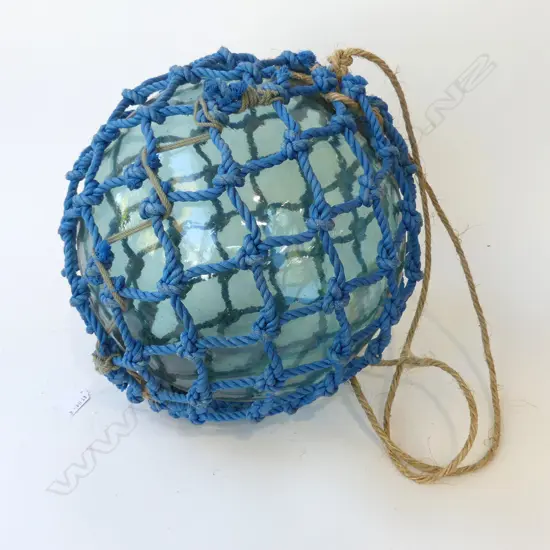 OLD GLASS FISHING FLOAT WITH NETTING hand blown APPROX. Dia.330mm