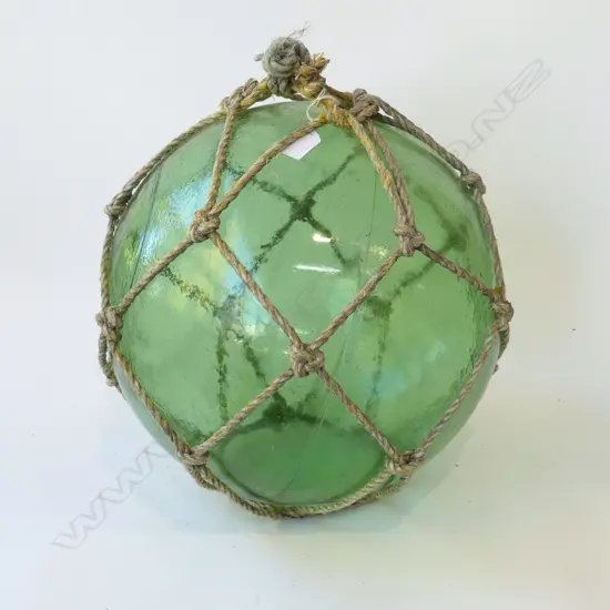 OLD GLASS FISHING FLOAT WITH NETTING hand blown APPROX. Dia.400mm
