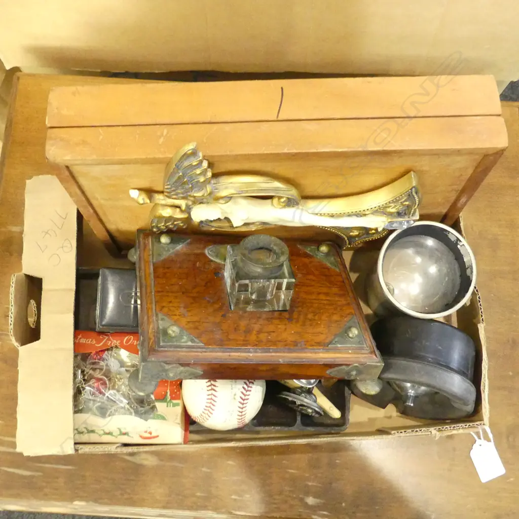 ASST. ITEMS; INKWELL, RESIN DECO PLAQUE, GEM IRON ETC Image 1++