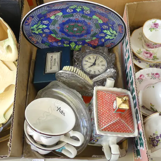LALIQUE ASHTRAY 175mm dia, MIKASA CLOCK, PR BAILEYS CUPS ETC