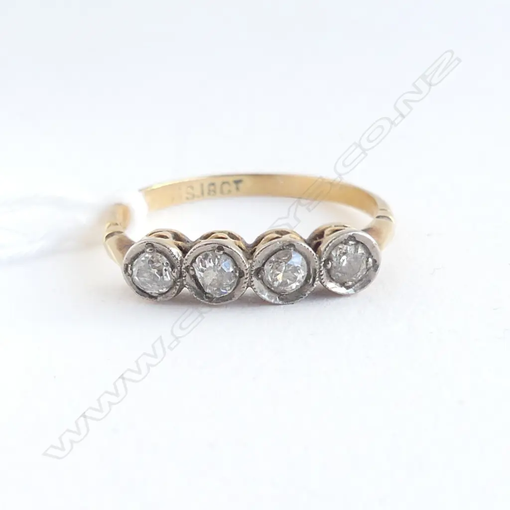 EARLY 20TH C 18CT GOLD & 4 OLD CUT DIAMOND BRIDGE RING 1.9gms SIZE P FAULTS  TO SOME STONES Image 1++