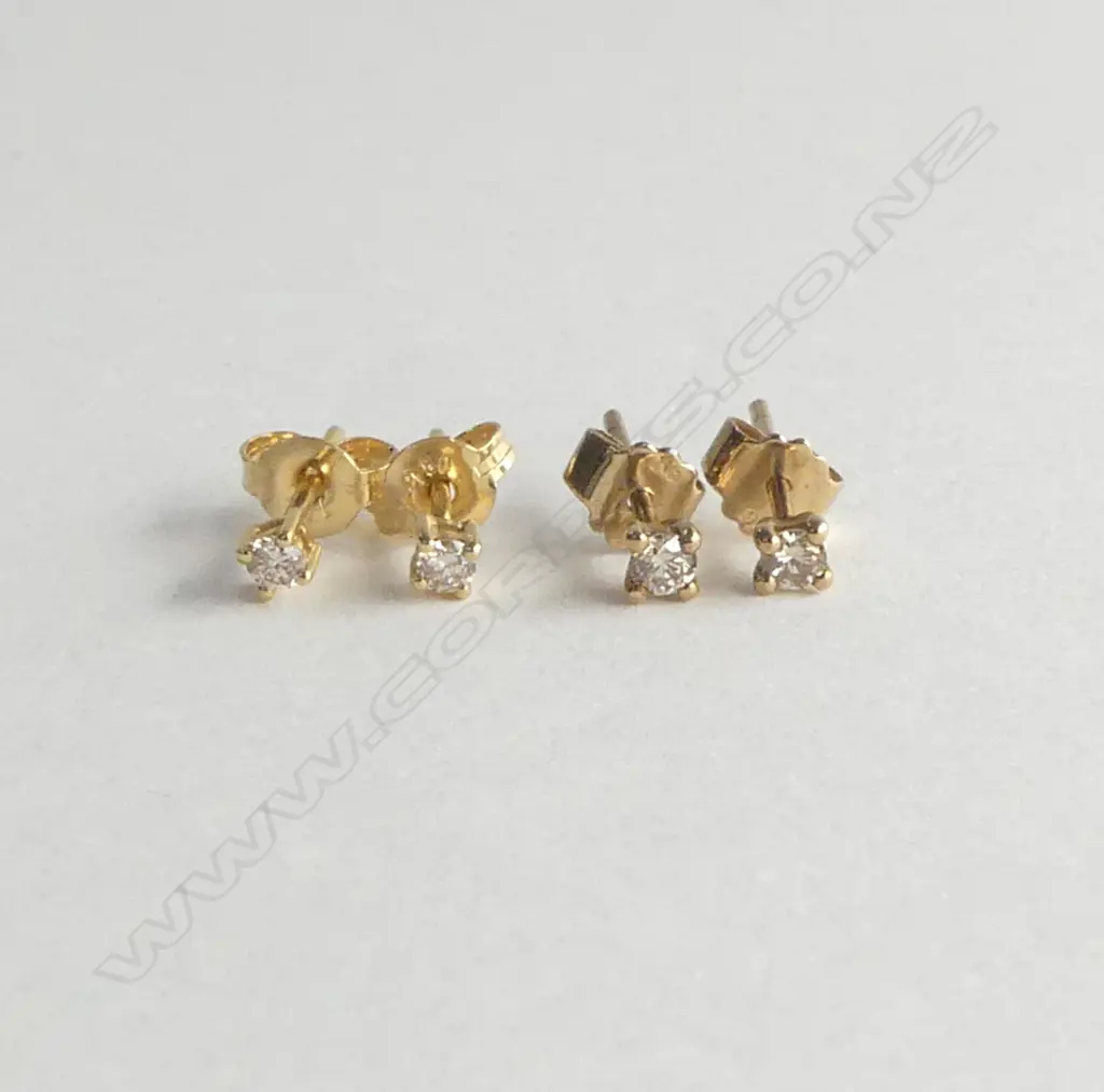 2 PR 9ct DIAMOND SET STUDS, new old stock Image 1++