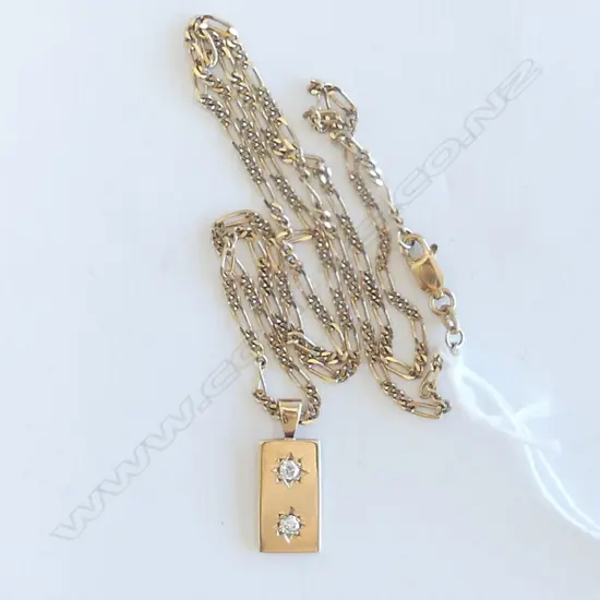 9CT YELLOW GOLD 2 DIAMOND PENDANT ON 9ct CHAIN L.500mm 7.15gms