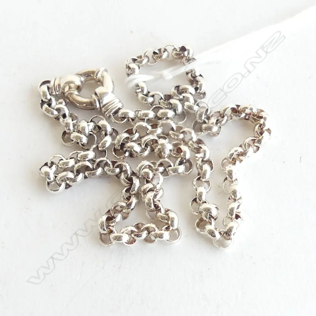 SILVER BELCHER LINK NECK CHAIN RING SPRUNG CLASP L.410mm 19.5gms  Image 1++