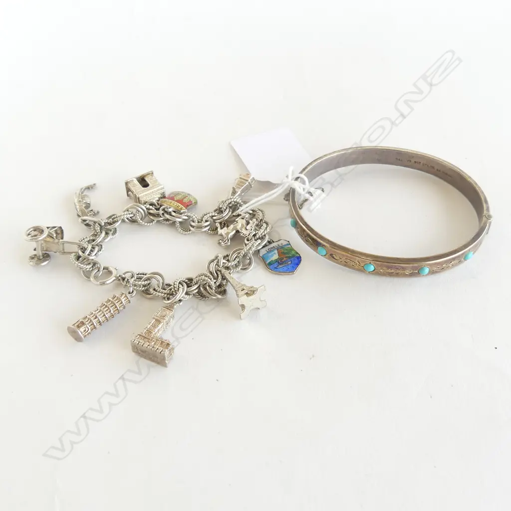 SILVER GILT BANGLE + SILVER CHARM BRACELET Image 1++