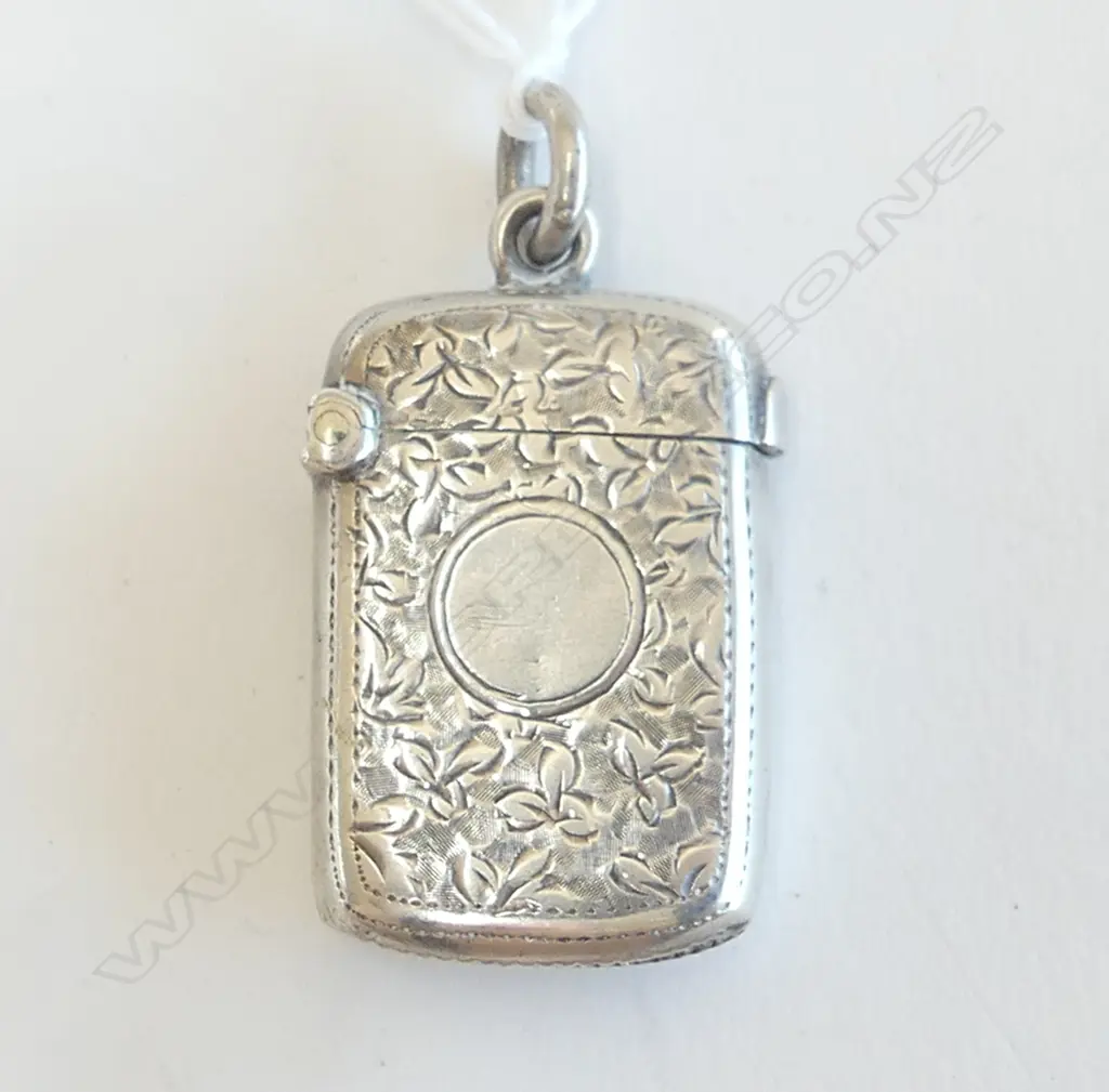 SILVER CHETSER 1903 SMALL VESTA  scroll engraved w suspension loop  Image 1++