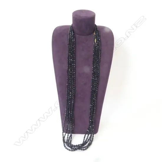 5 LONG BLACK GLASS FACETED BEAD NECKLACES, L.600mm