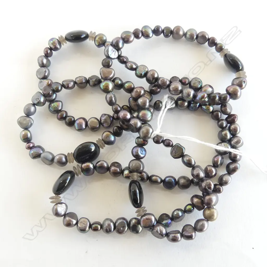 SEMI BAROQUE DARK GREY FRESH WATER PEARL LONG NECKLACE L.1100mm Image 1++