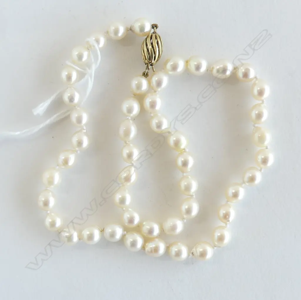 CULTURED PEARL NECKLACE semi baroque 14k gold clasp L.380mm Image 1++