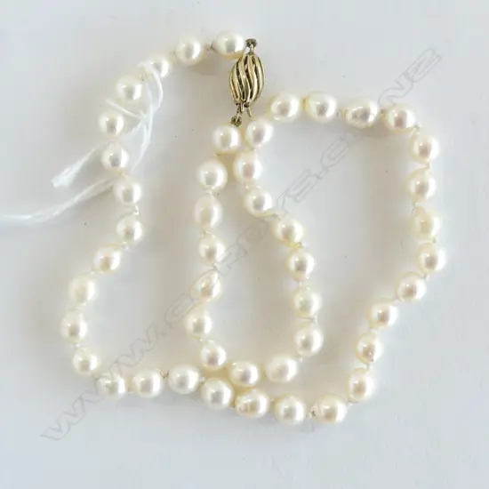 CULTURED PEARL NECKLACE semi baroque 14k gold clasp L.380mm