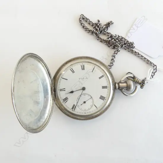 ELGIN SILVER HUNTER POCKET WATCH 107gms