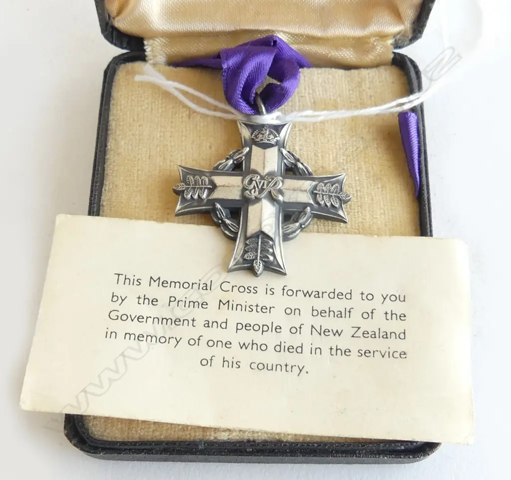 GEORGE VI MEMORIAL SILVER CROSS in case with card to J.L. Brown Royal Navy purple ribbon attached Image 1++