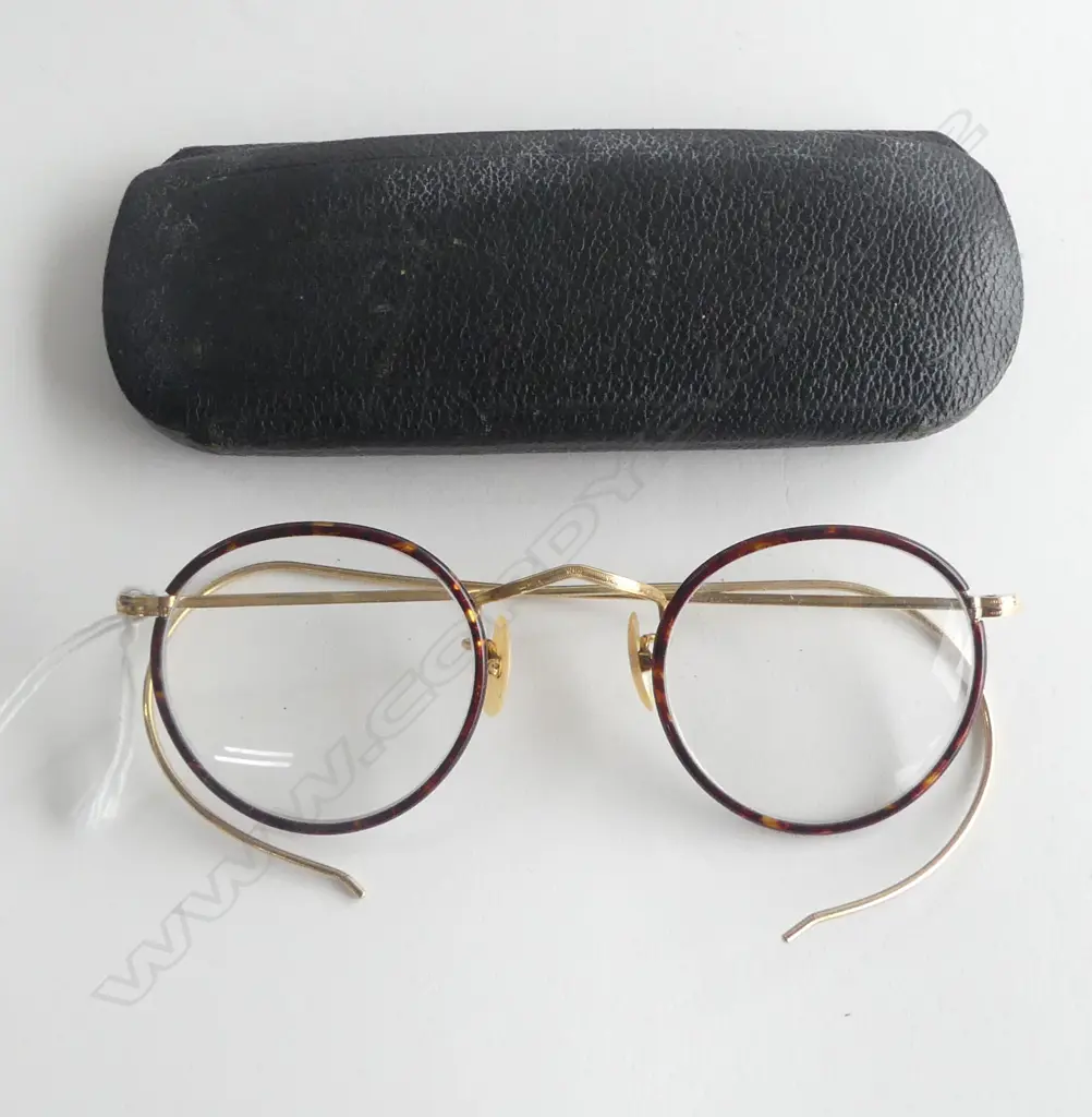 PR ANTIQUE ROLLED GOLD & TORTOISE SHELL STYLE SPECTACLES in CASE Image 1++