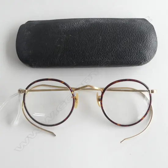 PR ANTIQUE ROLLED GOLD & TORTOISE SHELL STYLE SPECTACLES in CASE