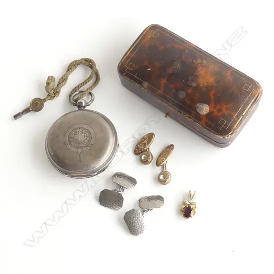 SILVER FOB WATCH CASE no movement 53gms + CUFFLINKS ETC 