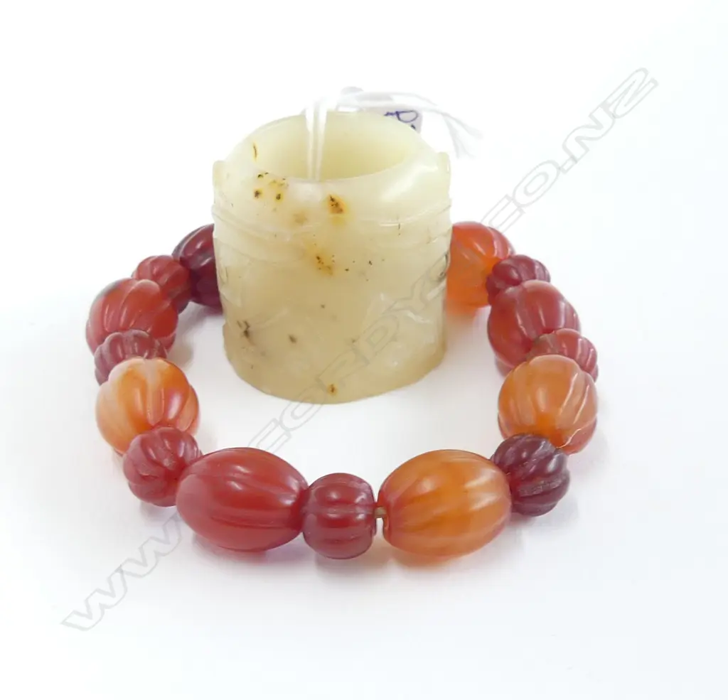 GLASS? BRACELET + ORIENTAL CARVED STONE RING Image 1++