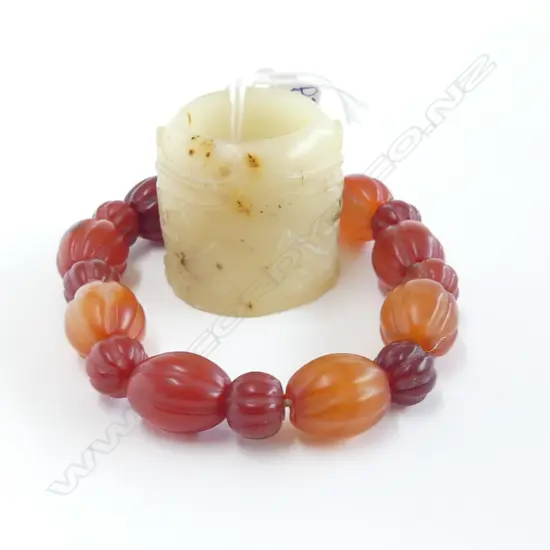 GLASS? BRACELET + ORIENTAL CARVED STONE RING