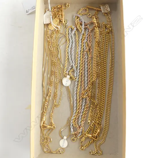 11 VARIOUS ROLLED GOLD & PLATED CHAINS & 1 BRACELET