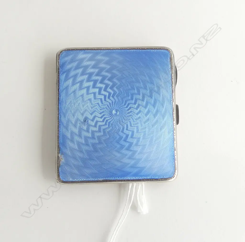 SILVER & BLUE GUILLOCHE ENAMEL CIGARETTE CASE Birmingham 1933 minor loss to enamel by Mappin & Webb Image 1++