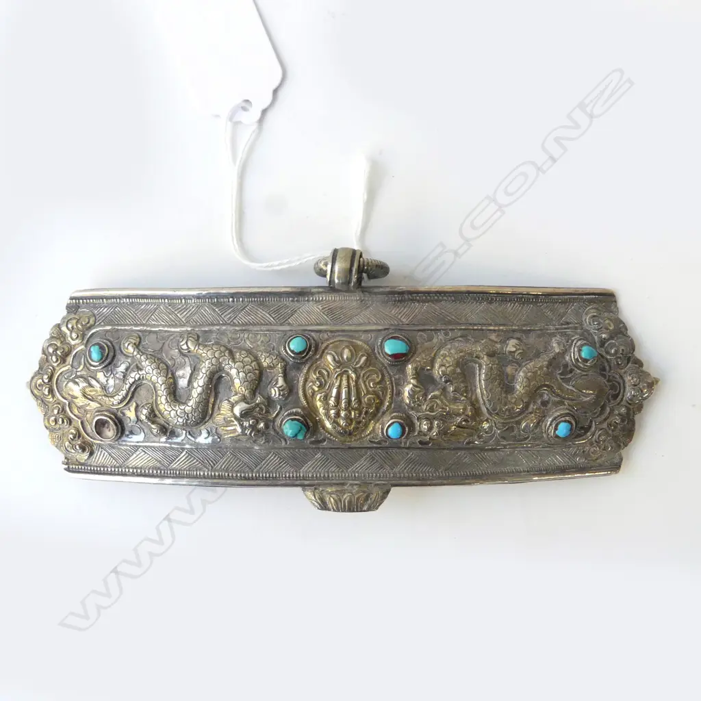 VINTAGE TIBETAN SILVER & TURQUOISE BELT BUCKLE 93.3gms W.170mm Image 1++
