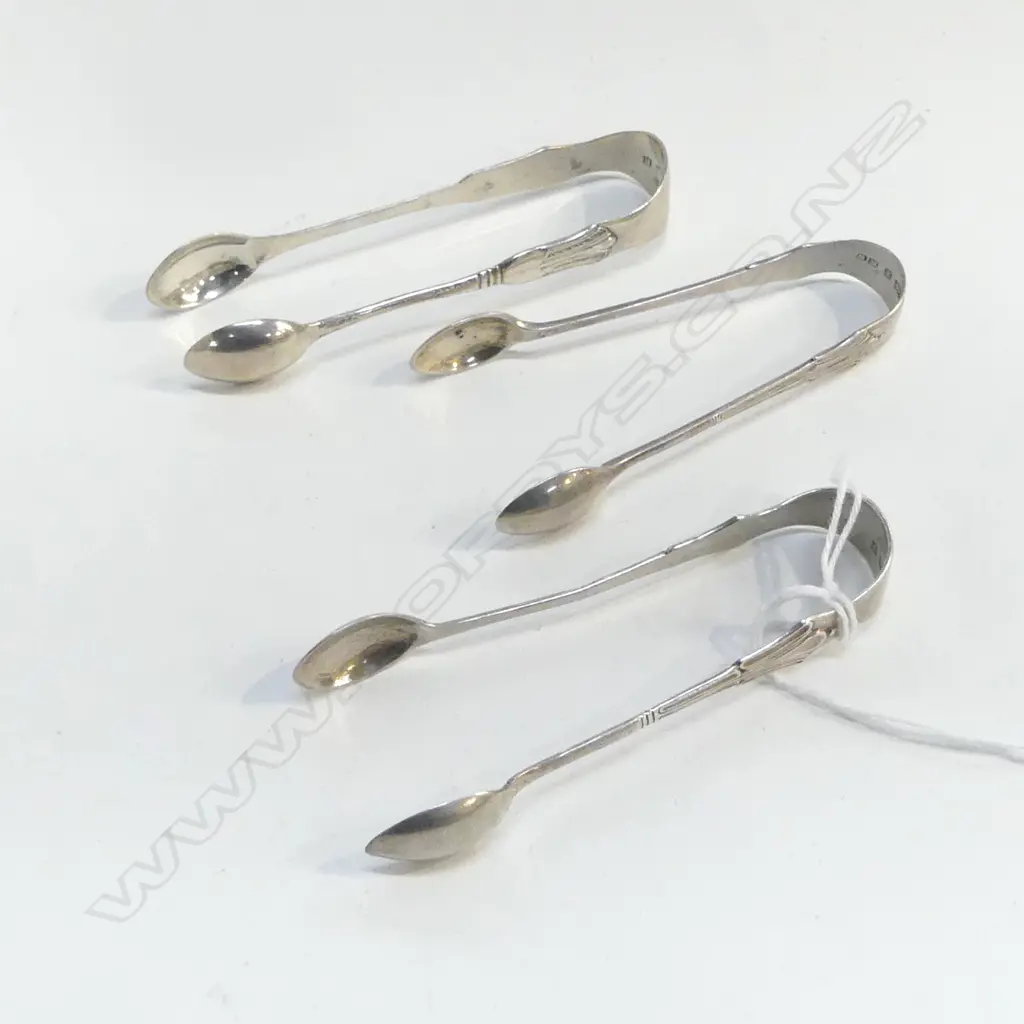 THREE STG SILVER SUGAR TONGS BIRMINGHAM 1900-1916, L.70-84mm Image 1++