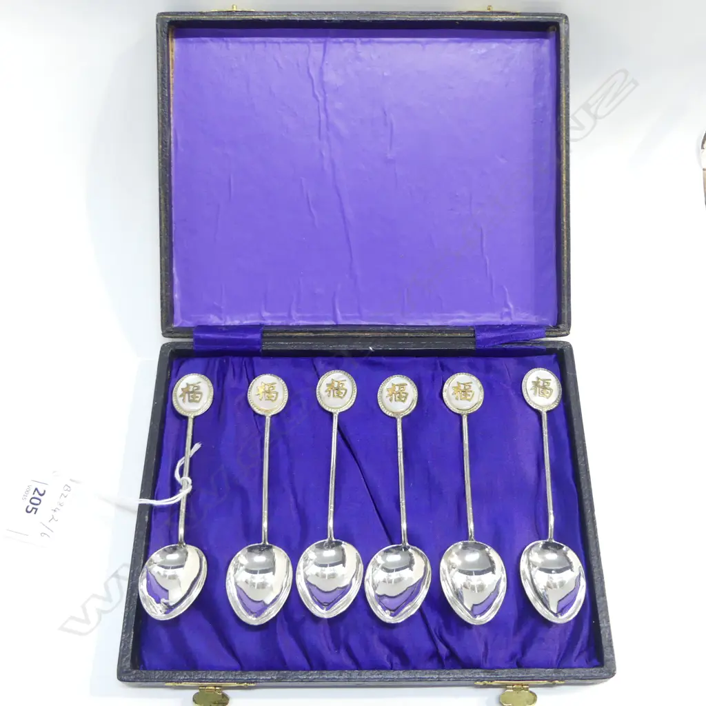 6 CHINESE STG SILVER TEASPOONS GOLD & MOTHER OF PEARL ENDS STAMPED ‘SILVER’, L.120mm Image 1++