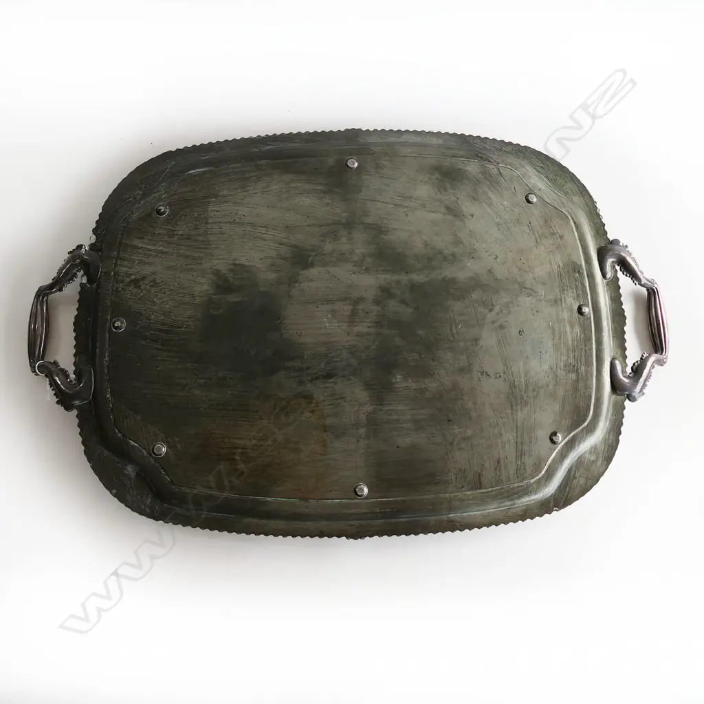 LG SILVER PLATE TRAY, ENGRAVED INITIALS TO CENTRE 440x680mm Image 1++