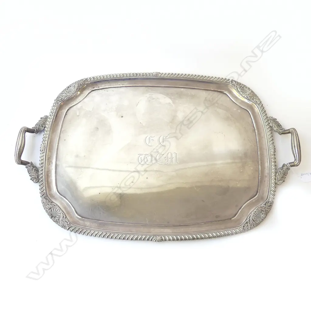 LG SILVER PLATE TRAY, ENGRAVED INITIALS TO CENTRE 440x680mm Image 1++