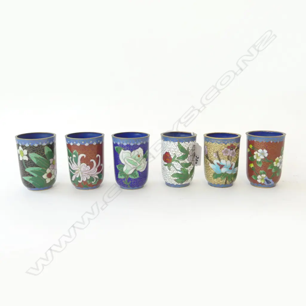 SIX CLOISONNE FLORAL PATTERNED CUPS, H.72MM Image 1++
