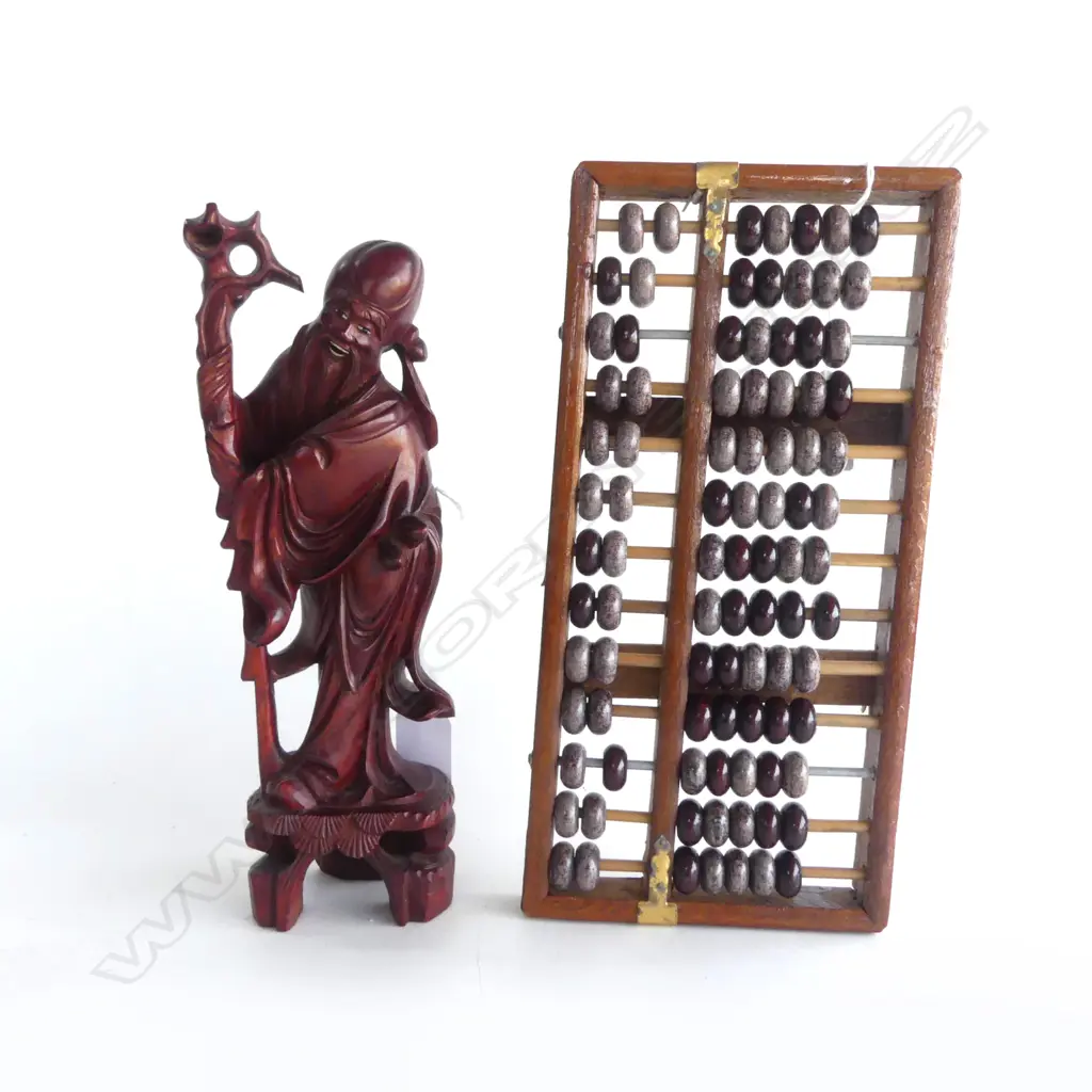 CARVED CHINESE SAGE H250MM & ABACUS L270MM Image 1++