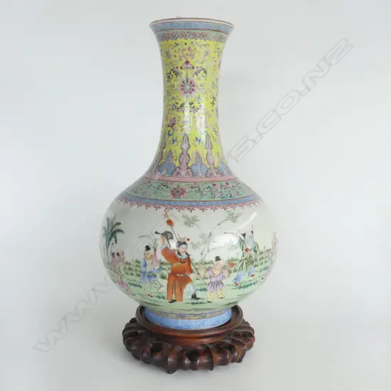LG CHINESE VASE ON STAND, CHILDREN PLAYING IN GARDEN, CHIEN LUNG MARK TO BASE H.450mm *repaired*