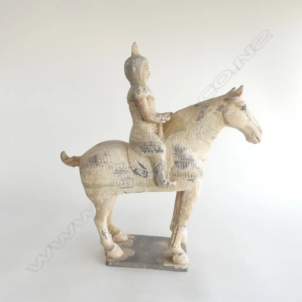 CHINESE TERRACOTTA TANG HORSE & RIDER. H.410mm W.370mm Image 1++