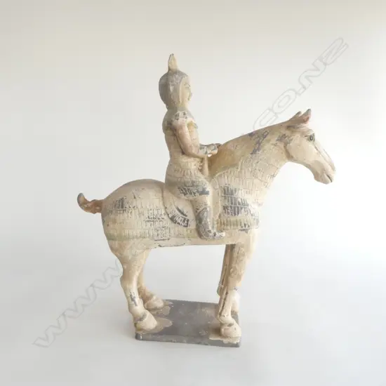 CHINESE TERRACOTTA TANG HORSE & RIDER. H.410mm W.370mm